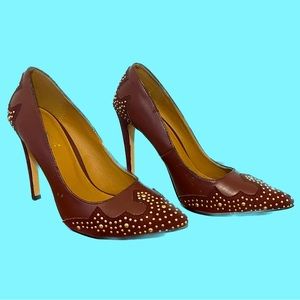 Shoedazzle
Size: 9.5 
Burgundy pointed toe studded high heels! 
4 inch heels